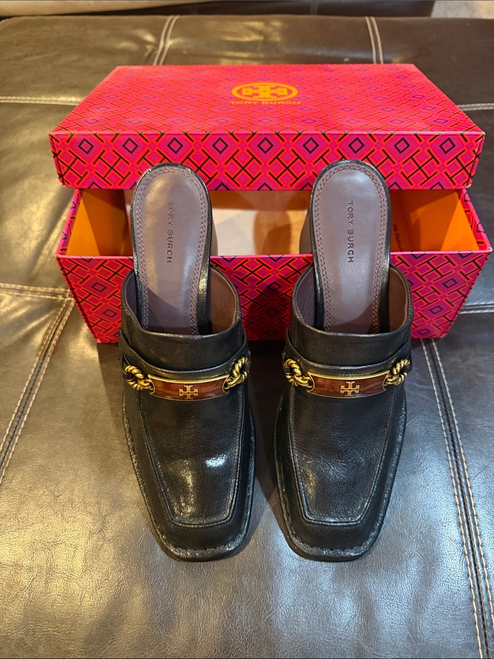 Tory Burch Black leather Perrine Heel Mule 65mm